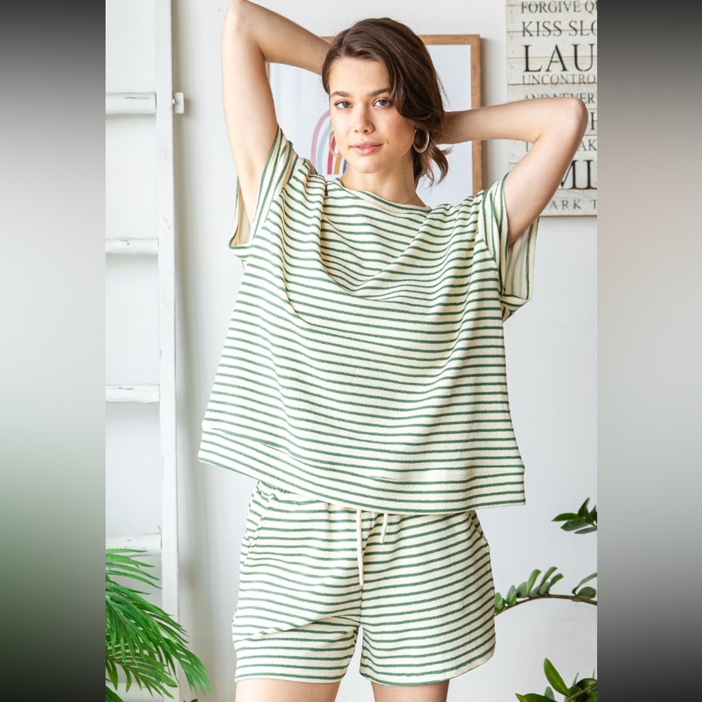 Striped Women's Set- Sage and White